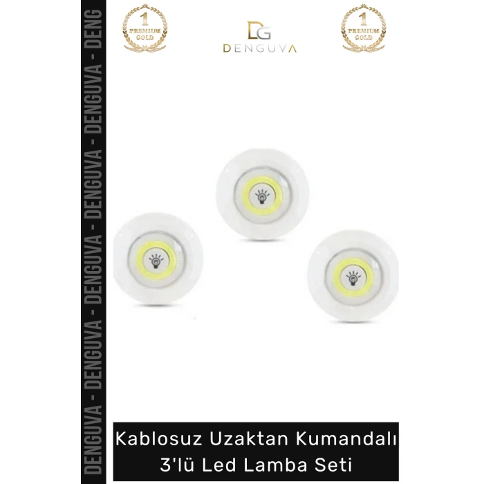 #LedLamba Kablosuz Pilli Uzaktan Spot Aydınlatma Gardırop Mutfak Şık Kumandalı 3lü Led Lamba Seti