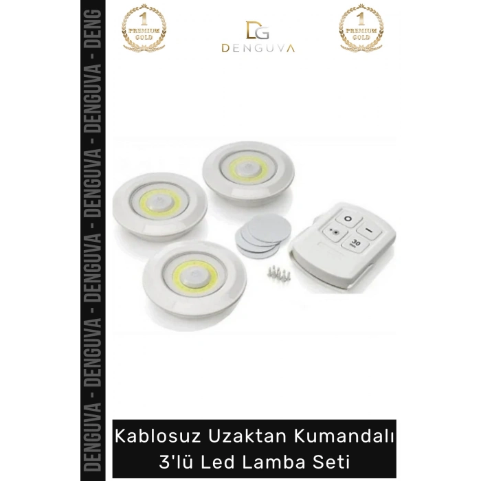 #LedLamba Kablosuz Pilli Uzaktan Spot Aydınlatma Gardırop Mutfak Şık Kumandalı 3lü Led Lamba Seti