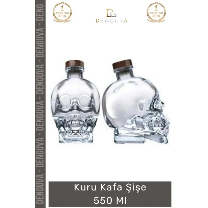 #CamŞişe Crystal Head Tasarım Dekoratif El Yapımı Cam Modern Gotik Şık Kuru Kafa Şişe 550 Ml