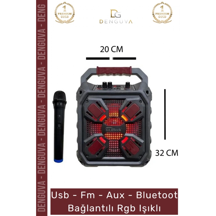 #Hoparlör Taşınabilir Bluetooth Amfili Hoparlör 65 inç USB Aux Şarjlı Mikrofon Siyah Karaoke Box