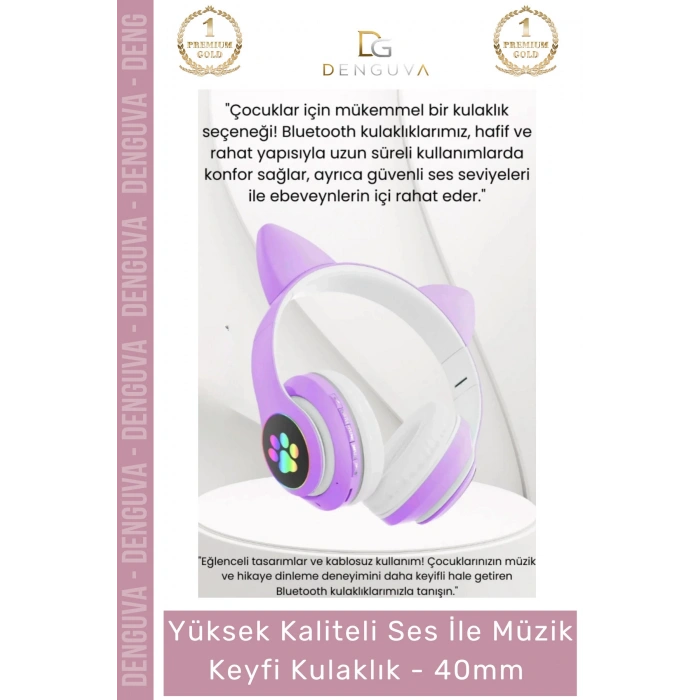 #Kulaklık Işıklı 50 Stereo Yüksek Ses Kaliteli Şarjlı Çocuk Mikrofonlu Kablosuz Bluetooth Kedili Kulaklık