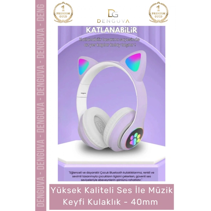 #Kulaklık Işıklı 50 Stereo Yüksek Ses Kaliteli Şarjlı Çocuk Mikrofonlu Kablosuz Bluetooth Kedili Kulaklık