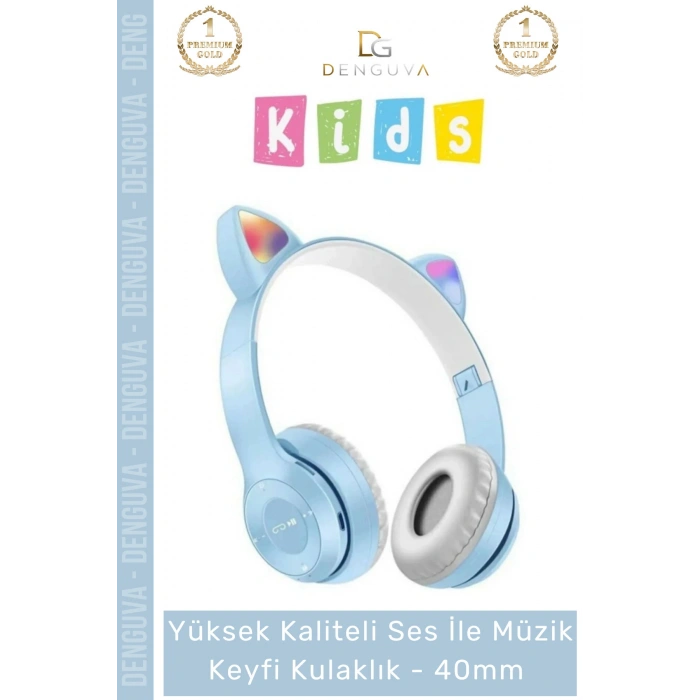 #Kulaklık Işıklı LED Çocuk Mikrofonlu Kulaküstü Stereo Şarjlı Pembe RGB Kablosuz Bluetooth Kedili Kulaklık
