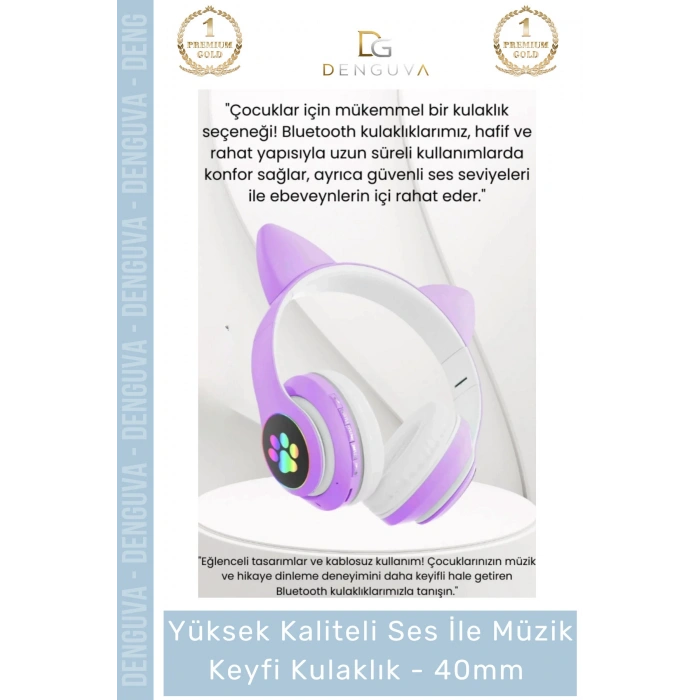 #Kulaklık Işıklı LED Çocuk Mikrofonlu Kulaküstü Stereo Şarjlı Pembe RGB Kablosuz Bluetooth Kedili Kulaklık