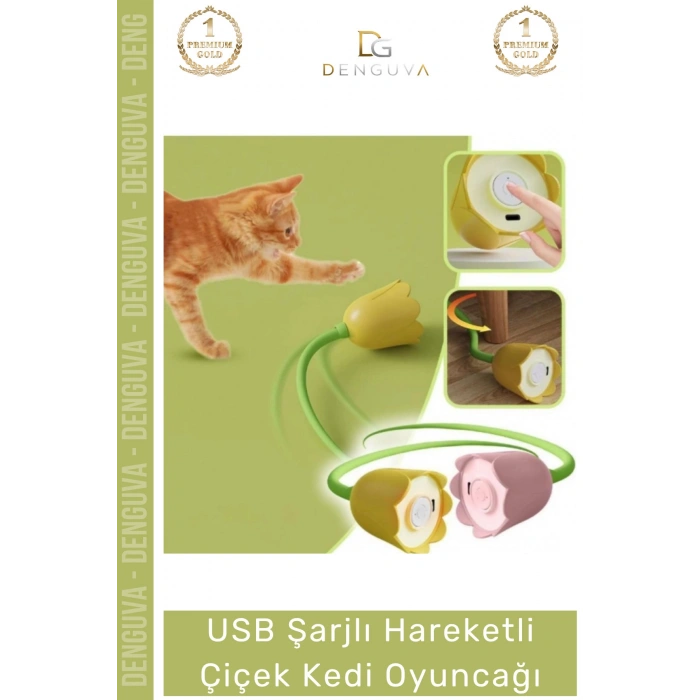 #KediOyuncağı İnteraktif USB Şarjlı Yumuşak Silikon Eğlenceli Kuyruklu Hareketli Çiçek Kedi Oyuncağı