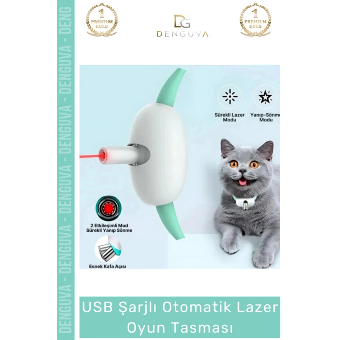 #KediLazeri Otomatik USB Şarjlı İnteraktif Ayarlanabilir Silikon Kapanma Kedi Lazer Oyun Tasması