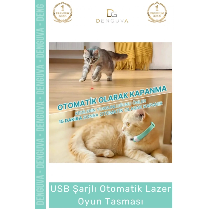#KediLazeri Otomatik USB Şarjlı İnteraktif Ayarlanabilir Silikon Kapanma Kedi Lazer Oyun Tasması
