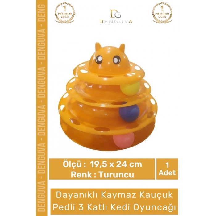 #KediOyuncağı 3 Katlı Kedi Başlıklı Toplu Hareketli Petzoom Kule Eğitici Kedi Oyuncağı 19,5 cm x 24cm