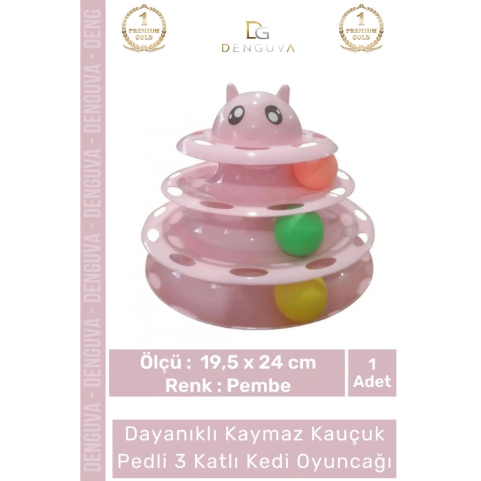 #KediOyuncağı 3 Katlı Kedi Başlıklı Toplu Hareketli Petzoom Kule Eğitici Kedi Oyuncağı 19,5 cm x 24cm