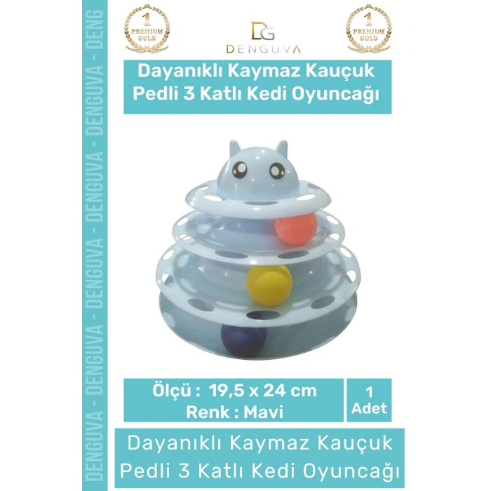 #KediOyuncağı 3 Katlı Kedi Başlıklı Toplu Hareketli Petzoom Kule Eğitici Kedi Oyuncağı 19,5 cm x 24cm
