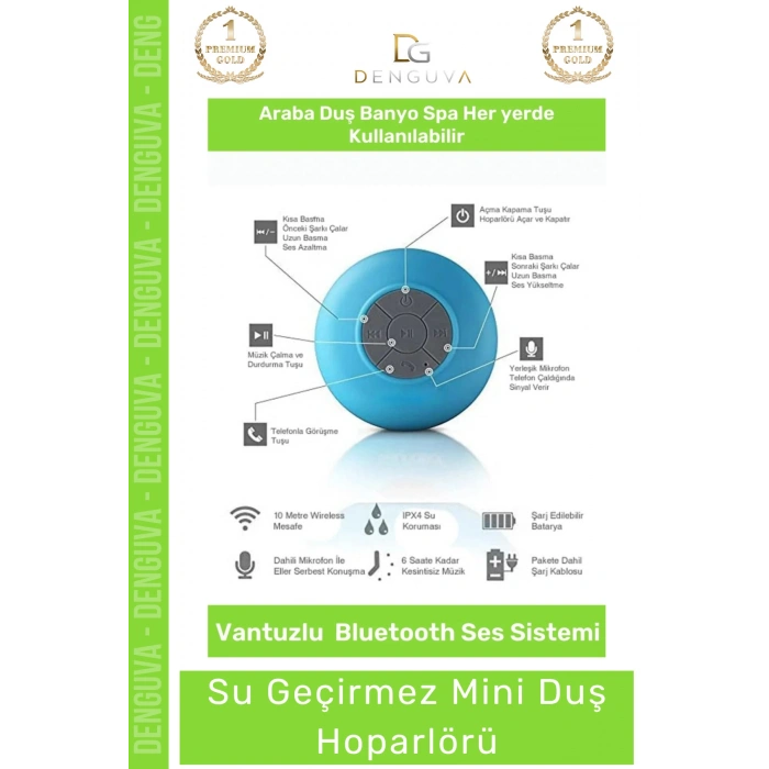 #Hoparlör Bluetooth Su Geçirmez Vantuzlu Dahili Mikrofonlu Kablosuz Şarjlı Duş Kamp Sahil Hoparlör