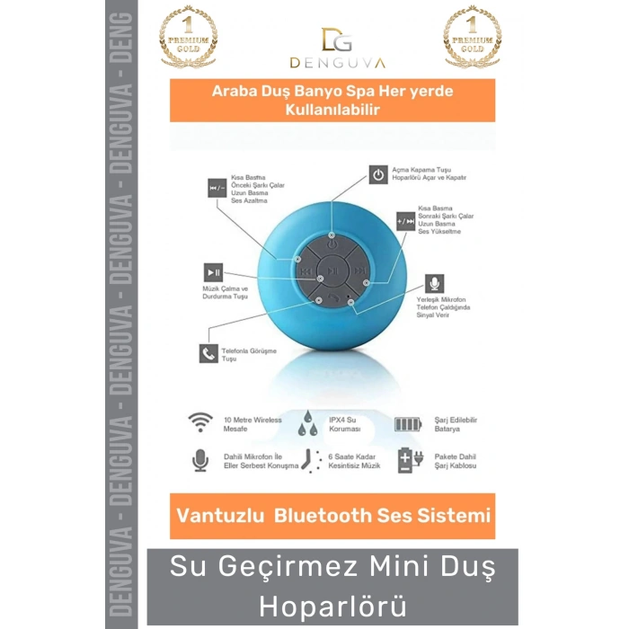 #Hoparlör Bluetooth Su Geçirmez Vantuzlu Dahili Mikrofonlu Kablosuz Şarjlı Duş Kamp Sahil Hoparlör