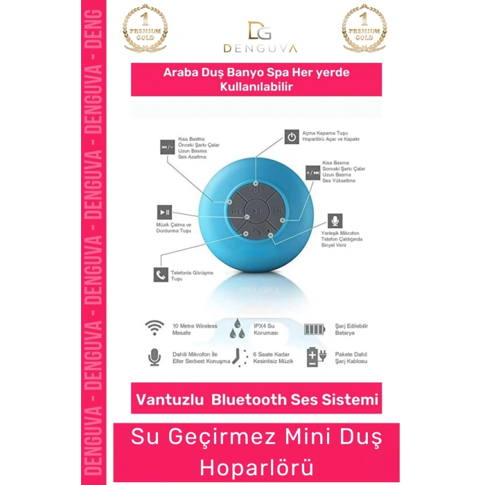#Hoparlör Bluetooth Su Geçirmez Vantuzlu Dahili Mikrofonlu Kablosuz Şarjlı Duş Kamp Sahil Hoparlör