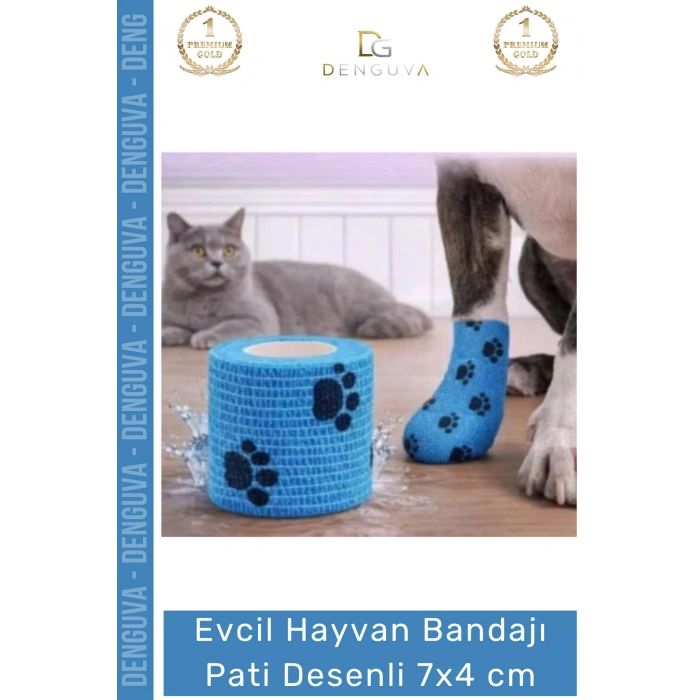 #SargıBandı Pati Desenli Kohezif Bandaj Kedi Köpek Medikal Sargı Bandı Esnek Suya Dayanıklı 7x4 cm - 1 Adet