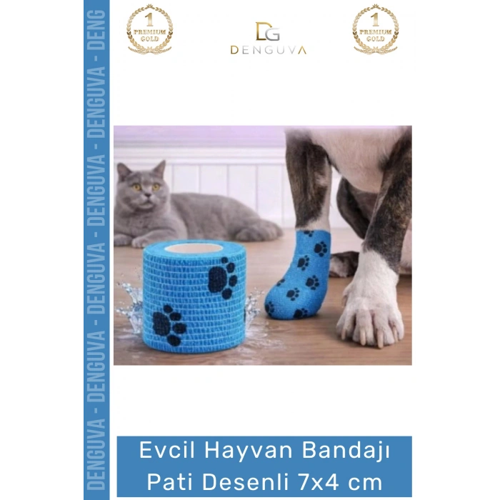 #SargıBandı Pati Desenli Kohezif Bandaj Kedi Köpek Medikal Sargı Bandı Esnek Suya Dayanıklı 7x4 cm - 1 Adet