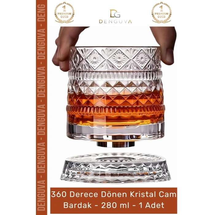 #Bardak Lüks Tasarım Kokteyl Kesme Modern Sunum 360 Derece Dönen Bardak 280 ml Kristal Cam - 1 Adet