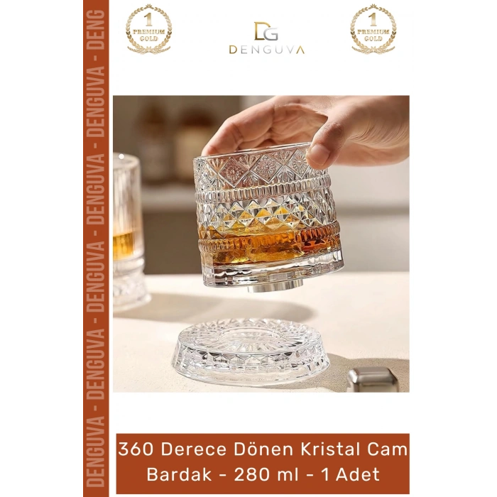 #Bardak Lüks Tasarım Kokteyl Kesme Modern Sunum 360 Derece Dönen Bardak 280 ml Kristal Cam - 1 Adet