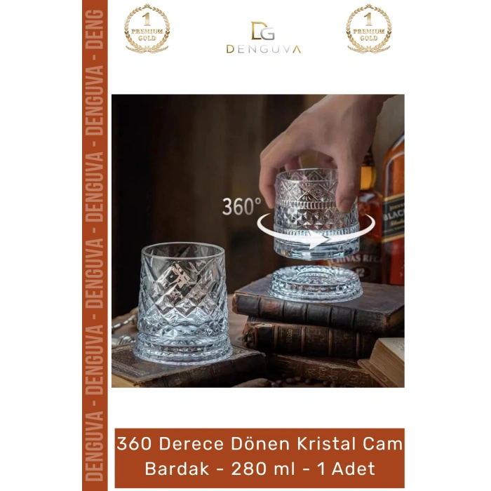 #Bardak Lüks Tasarım Kokteyl Kesme Modern Sunum 360 Derece Dönen Bardak 280 ml Kristal Cam - 1 Adet