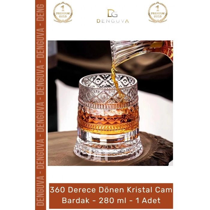 #Bardak Lüks Tasarım Kokteyl Kesme Modern Sunum 360 Derece Dönen Bardak 280 ml Kristal Cam - 1 Adet