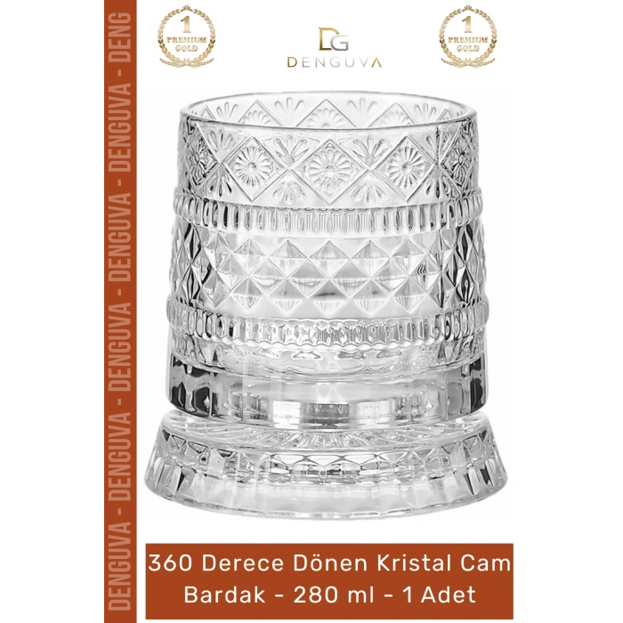 #Bardak Lüks Tasarım Kokteyl Kesme Modern Sunum 360 Derece Dönen Bardak 280 ml Kristal Cam - 1 Adet
