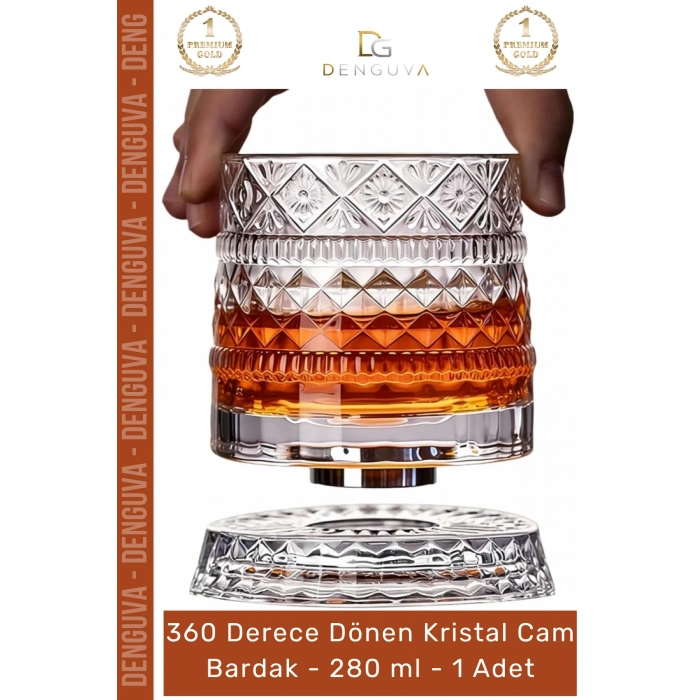 #Bardak Lüks Tasarım Kokteyl Kesme Modern Sunum 360 Derece Dönen Bardak 280 ml Kristal Cam - 1 Adet