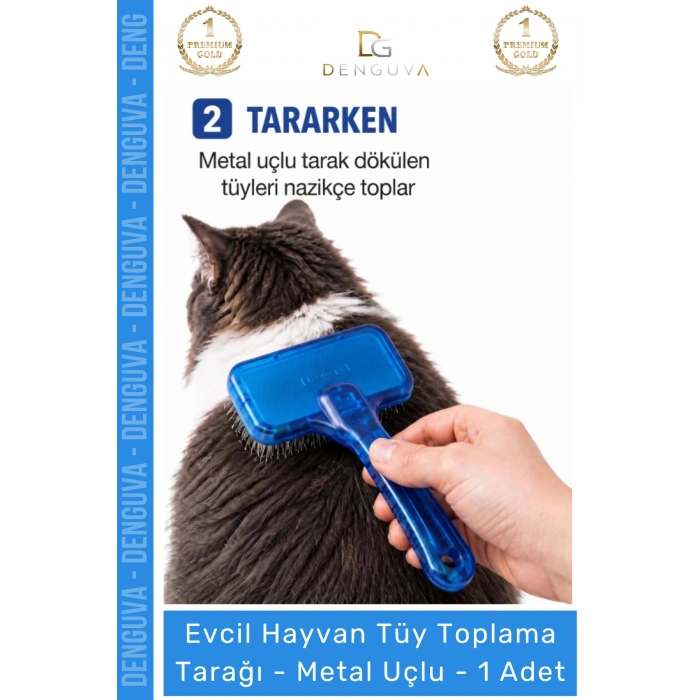 #KöpekTarağı Kedi Köpek Pet Bakım Profesyonel Ergonomik Saplı Kaliteli Tüy Toplama Tarağı Metal Uçlu - 1 Adet