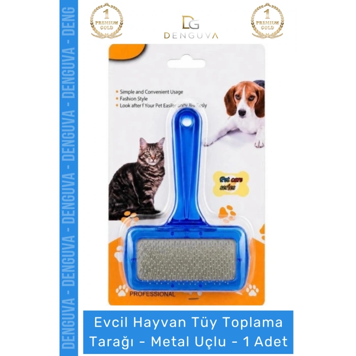 #KöpekTarağı Kedi Köpek Pet Bakım Profesyonel Ergonomik Saplı Kaliteli Tüy Toplama Tarağı Metal Uçlu - 1 Adet