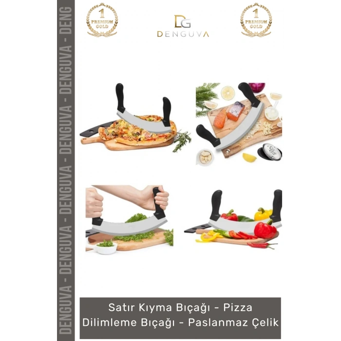 #Bıçak Paslanmaz Çelik Yarım Ay Kıyma Satır Profesyonel Bakalit Sap Pizza Dilimleme Bıçağı - 1 Adet