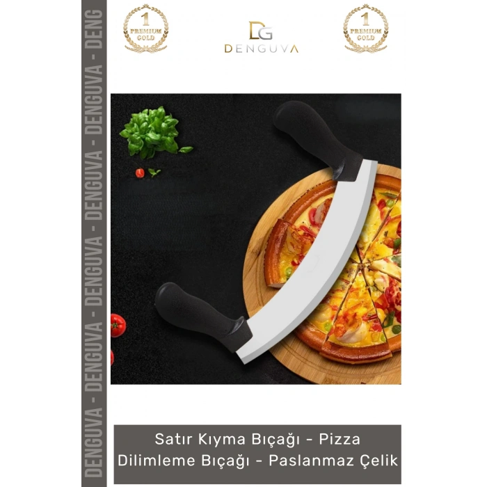 #Bıçak Paslanmaz Çelik Yarım Ay Kıyma Satır Profesyonel Bakalit Sap Pizza Dilimleme Bıçağı - 1 Adet