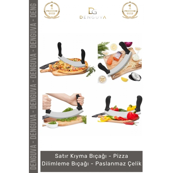 #Bıçak Paslanmaz Çelik Yarım Ay Kıyma Satır Profesyonel Bakalit Sap Pizza Dilimleme Bıçağı - 1 Adet
