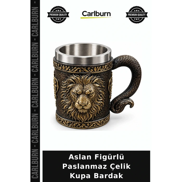 Aslan Figürlü 3D Kabartmalı Paslanmaz Çelik Kupa Bardak Alk6342