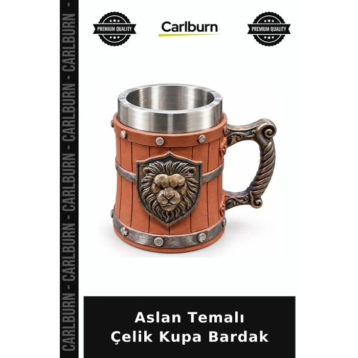 Aslan Temalı 3D Kabartmalı Paslanmaz Çelik Kupa Bardak Alk6542