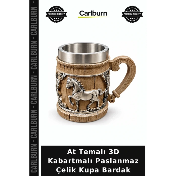 At Temalı 3D Kabartmalı Paslanmaz Çelik Kupa Bardak Alk6541