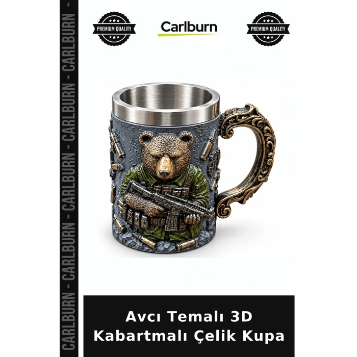Avcı Temalı 3D Kabartmalı Paslanmaz Çelik Kupa Bardak Alk6344