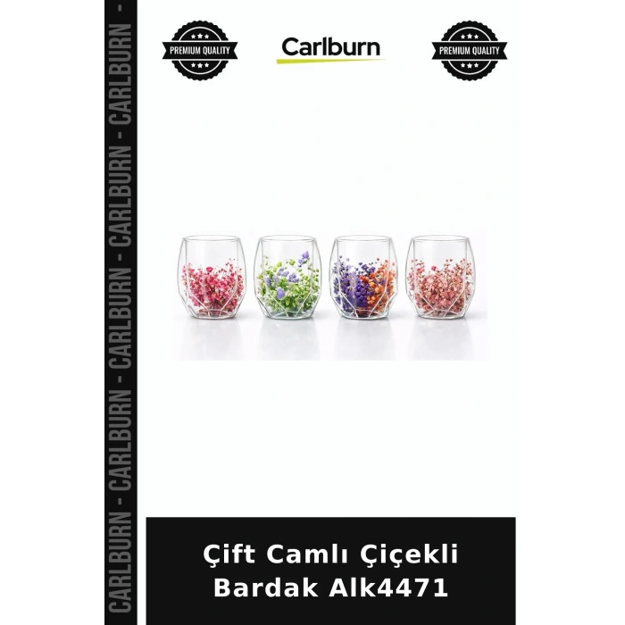 Çift Camlı Çiçekli Bardak Cam Kupa Sunum Bardağı Sofralık