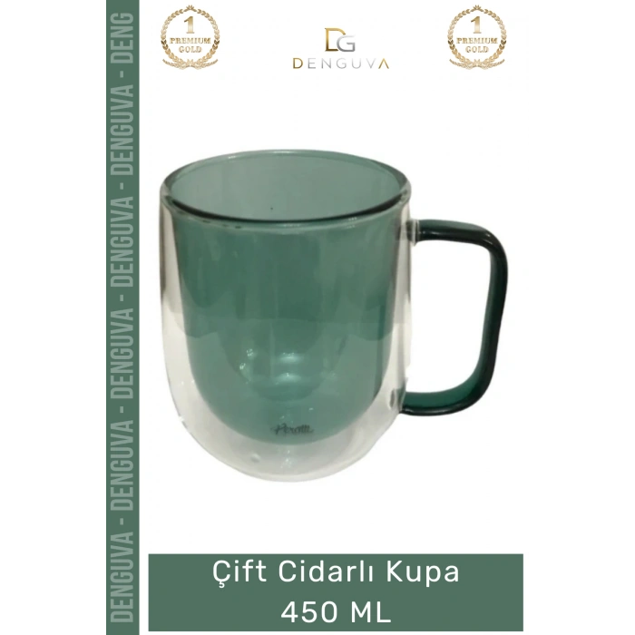 Çift Cidarlı Cam Kupa 450 ml Yeşil Isı Yalıtımlı