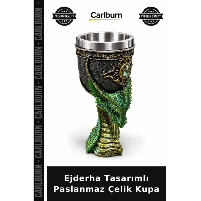 Ejderha Tasarımlı 3D Kabartmalı Paslanmaz Çelik Kadeh Kupa