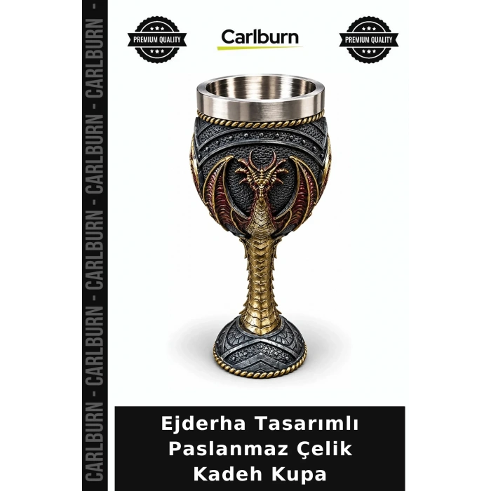 Ejderha Tasarımlı 3D Kabartmalı Paslanmaz Çelik Kadeh Kupa Alk6512