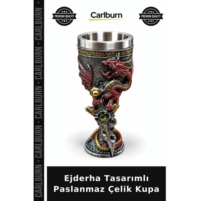 Ejderha Tasarımlı 3D Kabartmalı Paslanmaz Çelik Kupa Alk6509