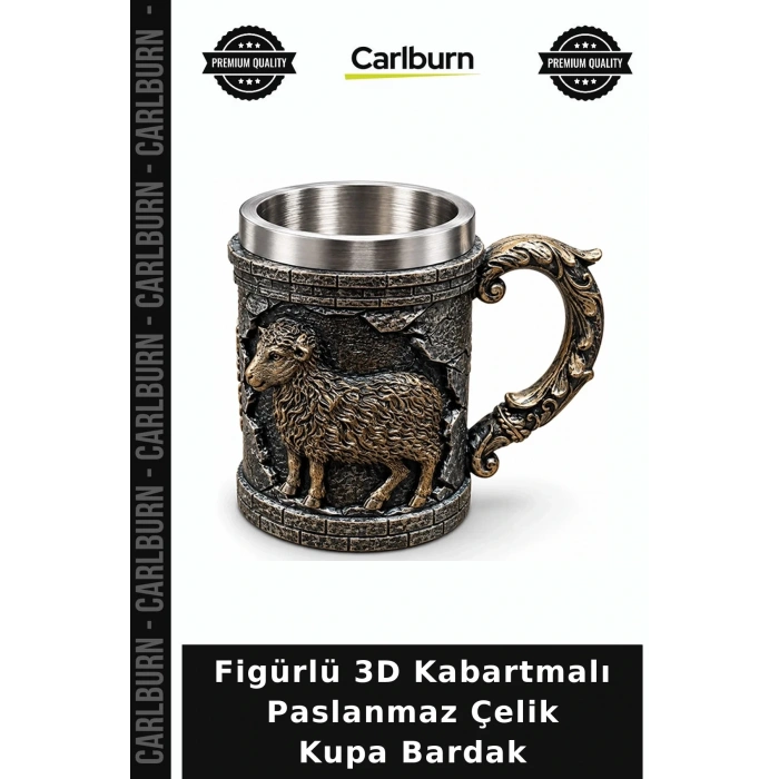Figürlü 3D Kabartmalı Paslanmaz Çelik Kupa Bardak Alk6338
