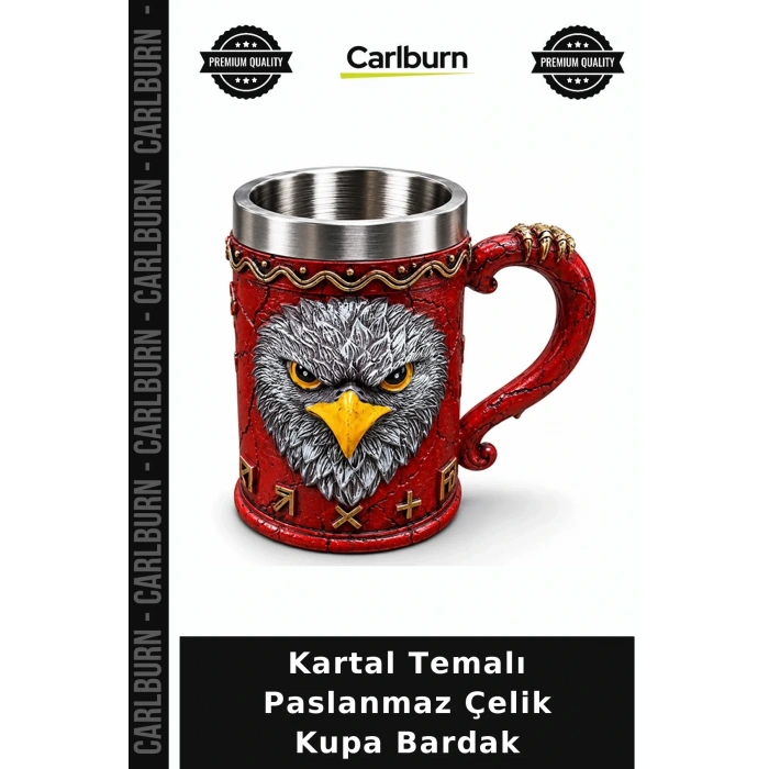 Kartal Temalı 3D Kabartmalı Paslanmaz Çelik Kupa Bardak Alk6538