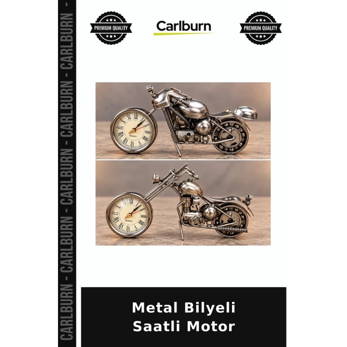 Metal Bilyeli Saatli Motor Vitrin Dekor Ofis