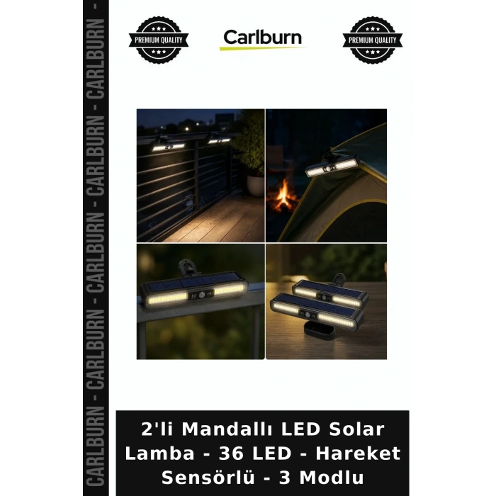 Özel Üretim Bahçe Aydınlatma 2li Mandallı LED Solar Lamba - 36 LED - Hareket Sensörlü - 3 Modlu