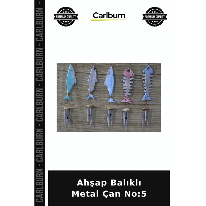 Özel Üretim Dekoratif Bahçe Kapı Süsü Rustik Ahşap Balıklı Metal Çan No:5