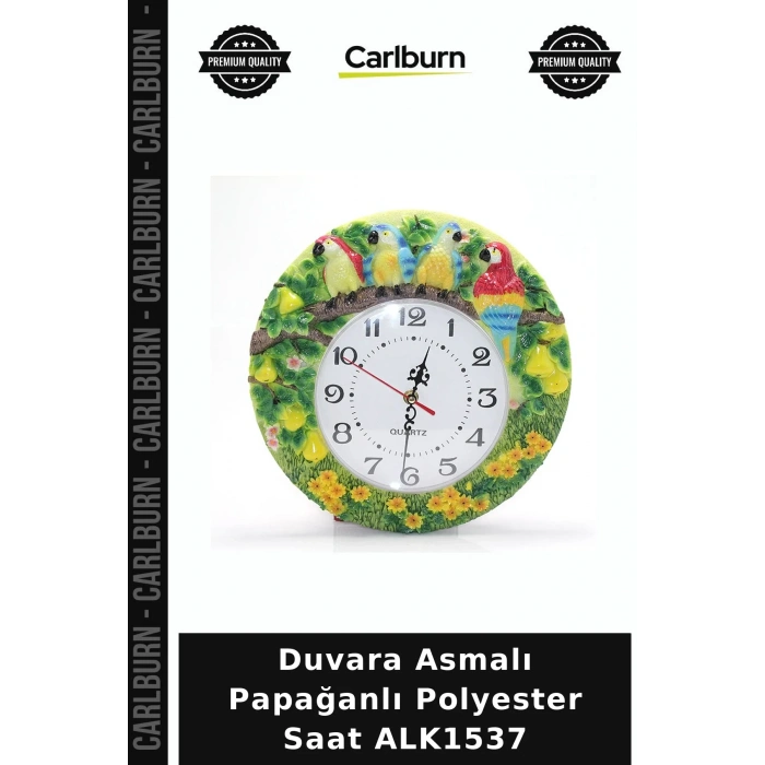 Özel Üretim Dekoratif Duvar Saati Papağan Figürlü Duvara Asmalı Papağanlı Polyester Saat ALK1537