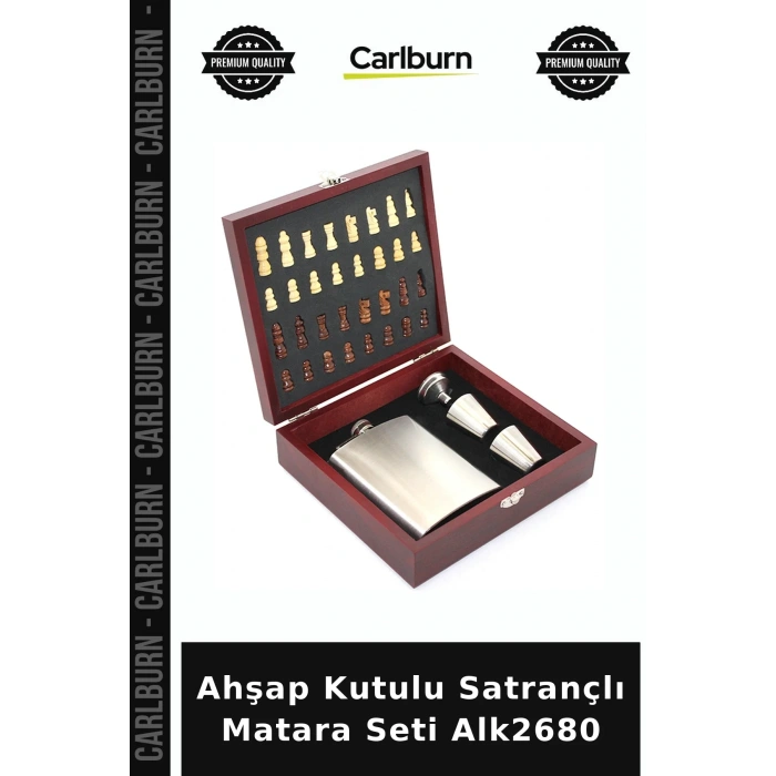 Özel Üretim Hediye Ahşap Kutulu Satrançlı Matara Seti Alk2680
