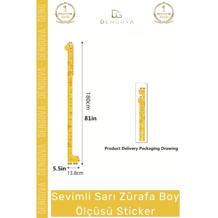 Özel Üretim İz Bırakmayan Çift Taraflı Bantlı Silinebilir Ev Sevimli Sarı Zürafa Boy Ölçüsü Sticker