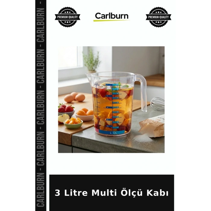 Özel Üretim Mutfak Gereci Şeffaf 3000 ml 3 Litre Multi Ölçü Kabı