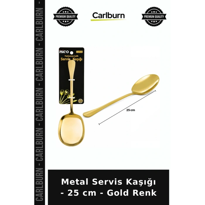 Özel Üretim Mutfak Sunum Sofra Metal Servis Kaşığı - 25 cm - Gold Renk