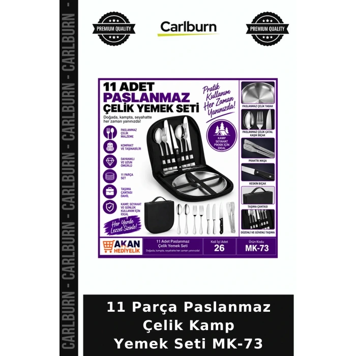 Özel Üretim Piknik Seyahat 11 Parça Paslanmaz Çelik Kamp Yemek Seti
